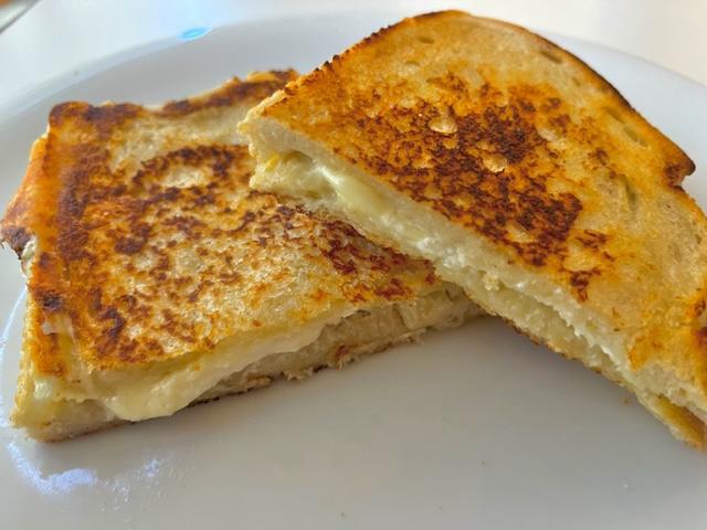 Pepper jack cheese and goat cheese grilled cheese sandwich